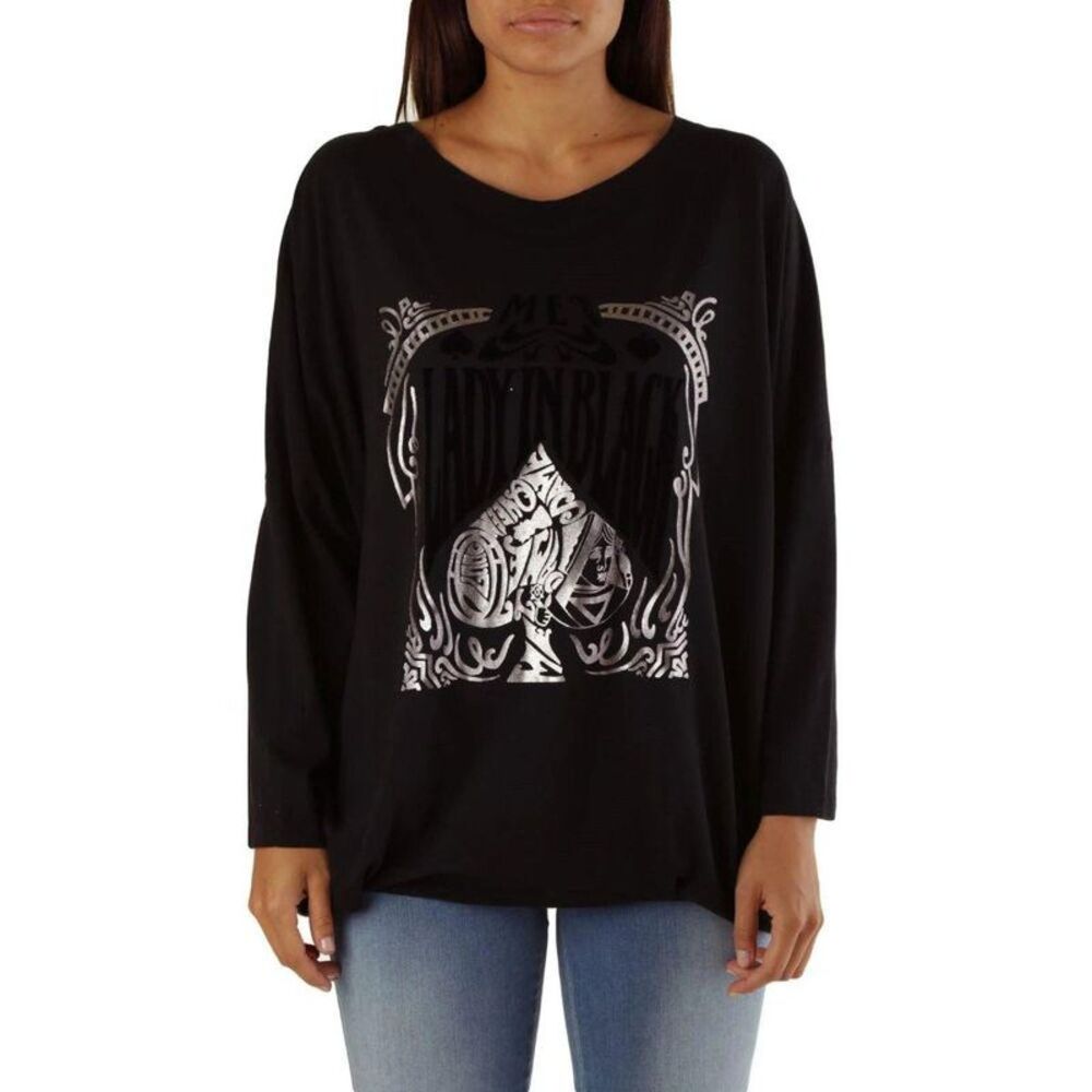 Met Viscose Crew Neck T-Shirt Women Black Sweaters